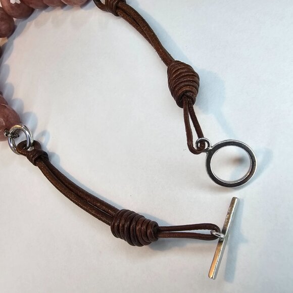 Brunello Cucinelli Natural Gemstone Faceted Beads & Leather Necklace, Mauve, 17” - Picture 4 of 9